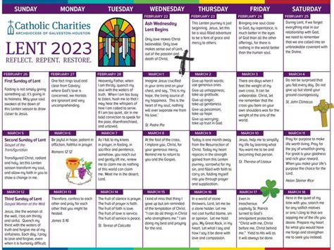 2023 Lent Calendar - Catholic Charities Of The Archdiocese Of Galveston ...