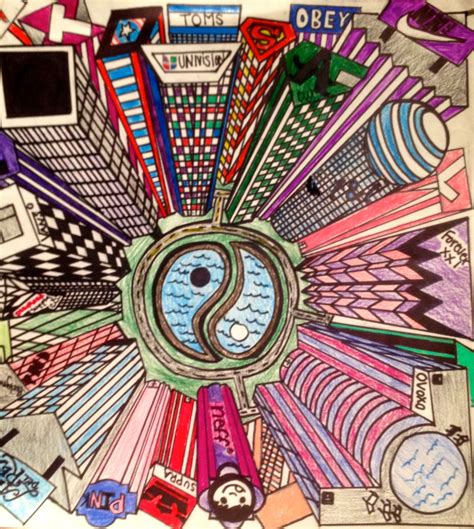 1 point perspective "Birds' Eye View" (7th grade) | Art lessons, 7th ...