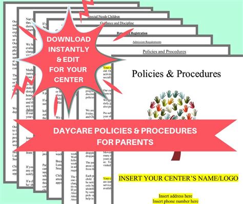 Daycare Parent Handbook / Childcare Center Printable Policies and Procedures / Daycare Forms ...