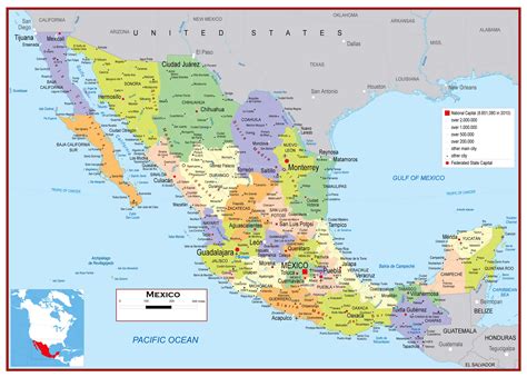 Large detailed political and administrative map of Mexico with roads, cities and airports ...