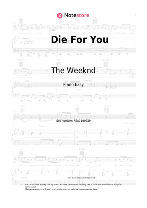 Die For You piano sheet music easy The Weeknd in Note-Store.com | Piano ...