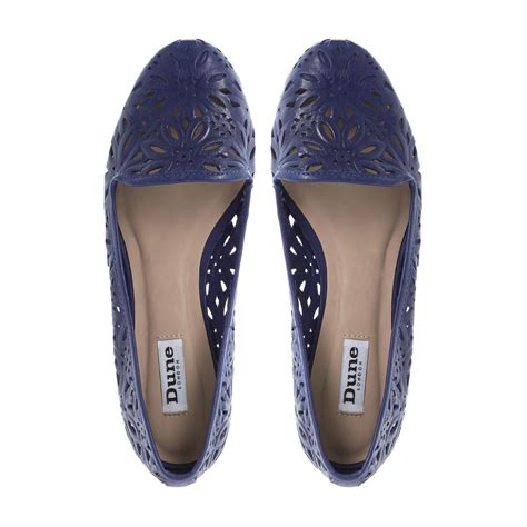 DUNE LADIES LONDRES WOMENS NAVY BLUE CUT OUT LEATHER BALLET FLAT SHOES ...