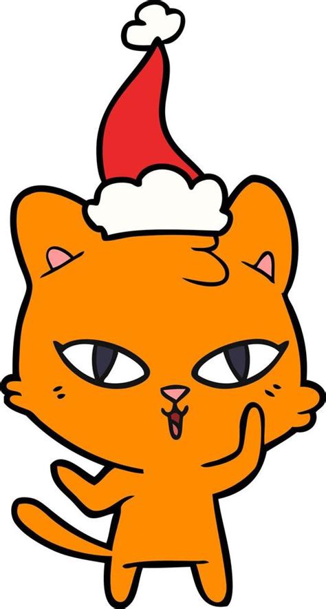 line drawing of a cat wearing santa hat 10267946 Vector Art at Vecteezy