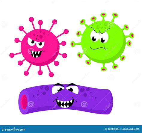 Set Of Angry Funny Bacterias, Germs In Cartoon Style Isolated On White ...