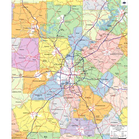 Metro Atlanta Zip Code Wall Map Laminated 2020 Map Satisfied shopping ...