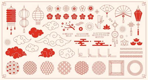 Premium Vector | Traditional chinese new year elements asian oriental ornaments Japanese festive ...