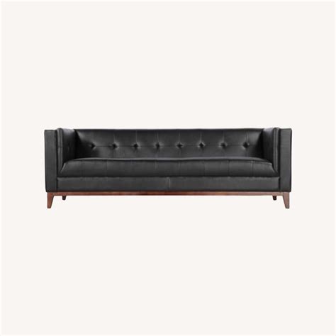 Kardiel Harrison Mid Century Black Leather Sofa - AptDeco