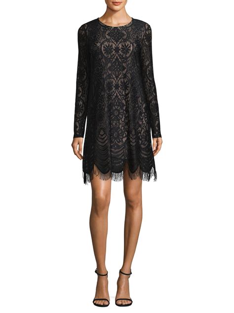 BCBGMAXAZRIA Long Sleeve Lace Shift Dress in Black - Lyst