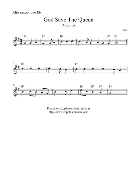 Easy Sheet Music For Beginners: God Save The Queen (America), free alto ...