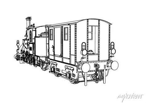 Retro sketch of a steam locomotive vector • wall stickers white ...