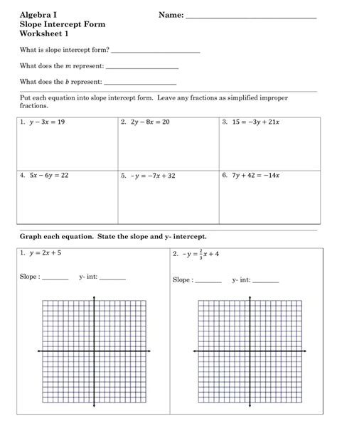 Algebra 1 Slope Intercept Form ≡ Fill Out Printable PDF Forms Online