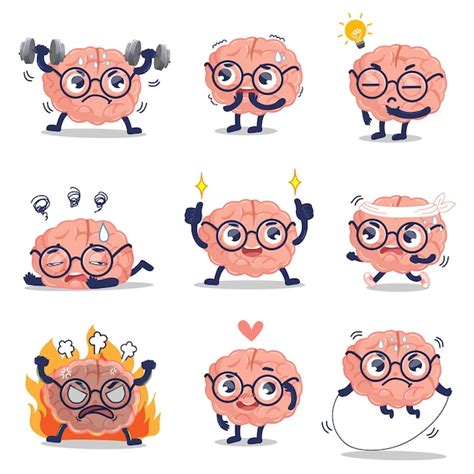 El lindo cerebro muestra emociones y actividades que desarrollan un cerebro sano. | Vector Premium