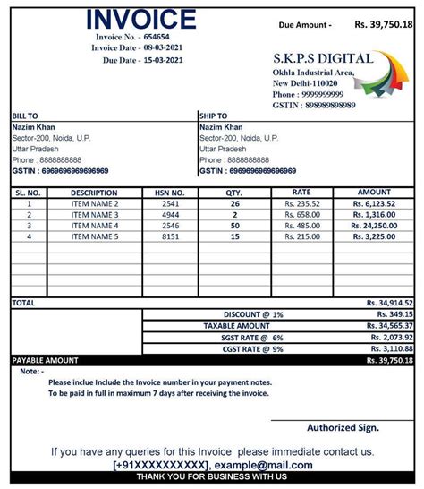 Automatic Free GST Invoice Format in Excel (Download .xlsx file)