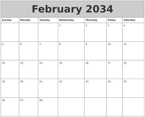 February 2034 My Calendar