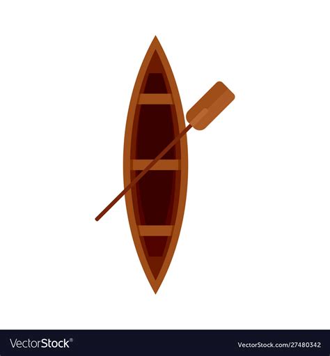 Top view wood boat icon flat style Royalty Free Vector Image