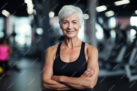 Premium AI Image | A fitness older woman posing for a photo in the gym ...