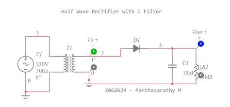 Half-wave Rectifier Circuit with filter - Multisim Live