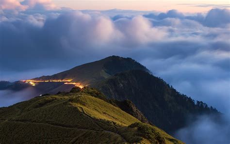 Taiwan, mountains, hills, night, fog wallpaper | nature and landscape | Wallpaper Better