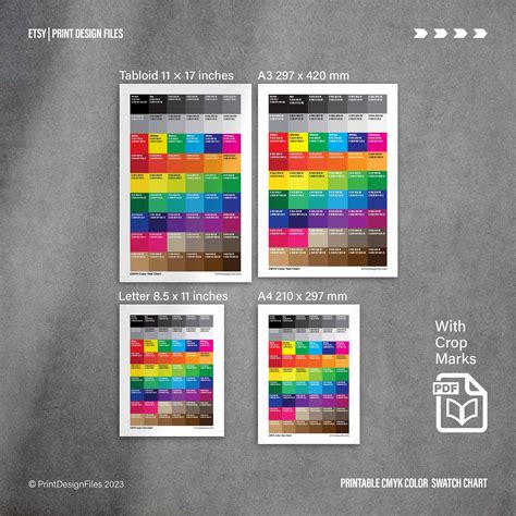 CMYK Color Test Swatch Chart Printable PDF A4, A3, US Letter and ...