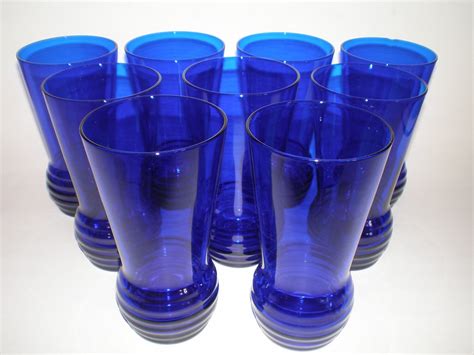 9 Cobalt Blue Tumblers Vintage Glasses