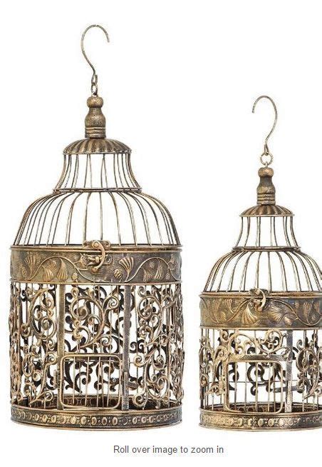 Set of 2 Hanging Metal Birdcages Gold Brass Floral Patio Accent Décor ...