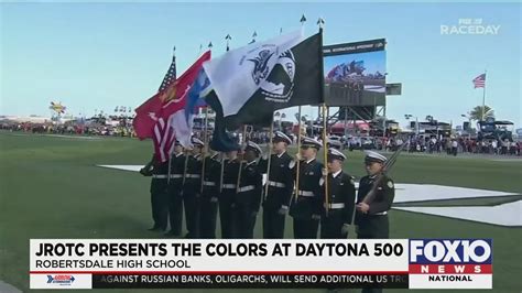 Robertsdale High School JROTC presents colors at Daytona 500 - YouTube