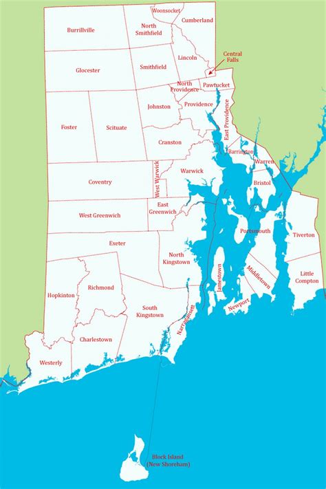 Detailed administrative map of Rhode Island state | Rhode Island state ...