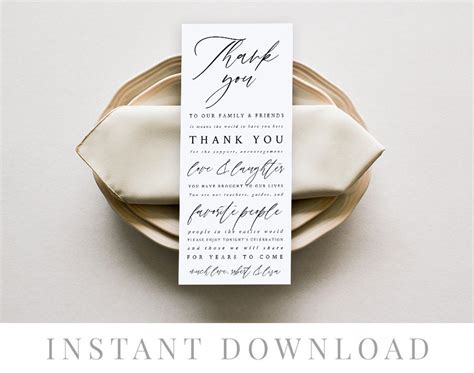 Wedding Thank You Card Template INSTANT DOWNLOAD Thank You | Etsy