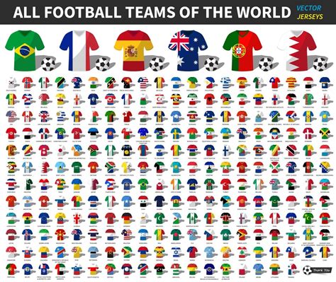 Set of all national football or soccer team jersey of world . Nation flag mix with clothes style ...