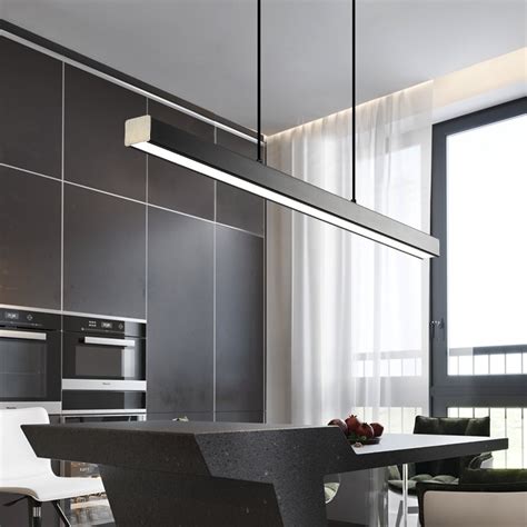 Modern Led long pendant light Linear Hanging lights black brown Pendant lamp for dining room ...