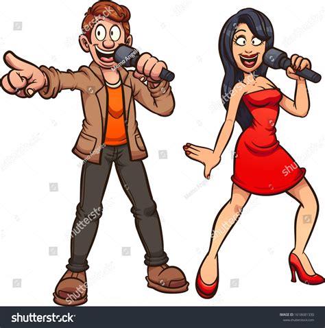 Karaoke cantando pareja de hombres y: vector de stock (libre de ...