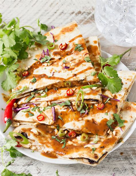 Thai Peanut Chicken Quesadillas - The Chunky Chef