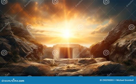 Empty Tomb at Sunrise - Resurrection Concept Created with Generative AI Stock Illustration ...