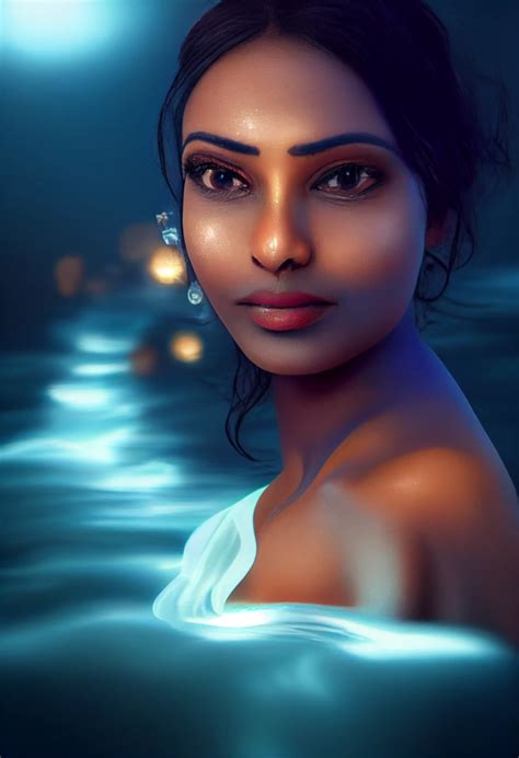 beautiful Indian woman bathing in river wearing white | Midjourney