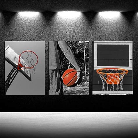 iKNOW FOTO 3 Piece Black and White Sports Canvas Wall Art Basketball ...