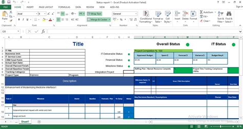 Project progress report template excel