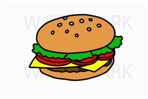 Burger Color and outline version - SVG/JPG/PNG Hand Drawing