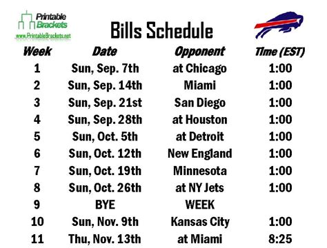 Printable Buffalo Bills Schedule - Printable Word Searches