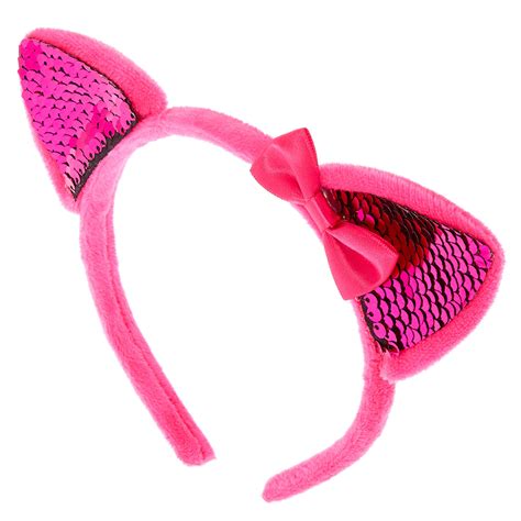 Claire's Club Reversible Sequins Cat Ears Headband - Pink | Claire's US