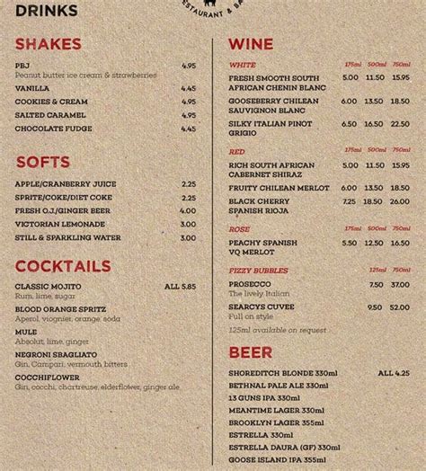 Menu at Barbican Bar & Grill, London, Barbican Centre