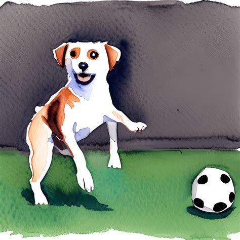 DOG PLAYING SOCCER Aquarelafbeelding · Creative Fabrica