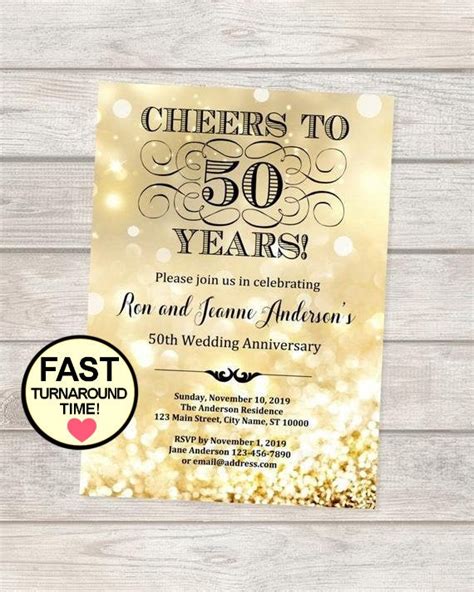 Gold 50th Wedding Anniversary Invitation Golden Wedding Anniversary Invites 50th Anniversary ...