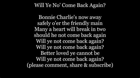 WILL YE NO' COME BACK AGAIN Lyrics Words text trending SCOTTISH BONNIE ...