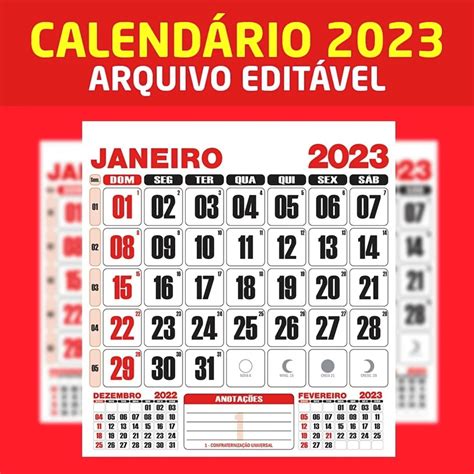 Calendário 2023 Editável Corel Draw Pdf Ilustrator Gráfica | Elo7