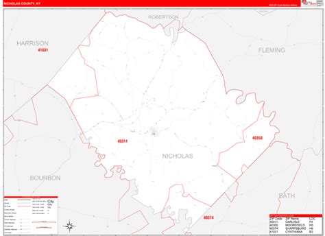 Nicholas County, KY Carrier Route Wall Map Red Line Style by MarketMAPS - MapSales