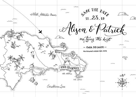 Alison & Patrick : Save The Date Map of Dominican Republic - Paper and Ink