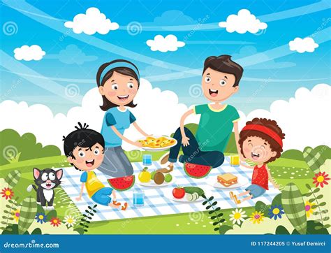 Vector Illustration of Family Picnic Stock Vector - Illustration of countryside, hamburger ...