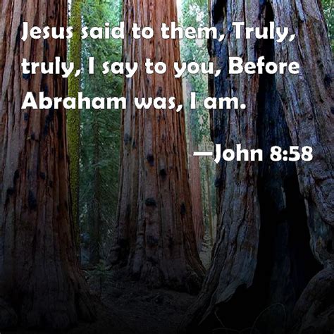 John 8:58 Jesus said to them, Truly, truly, I say to you, Before Abraham was, I am.