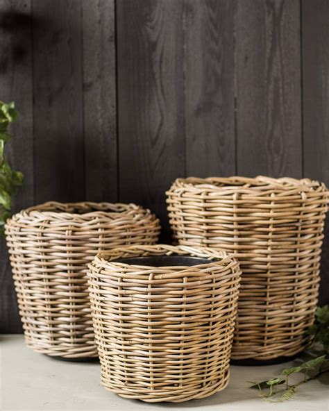 Outdoor Rattan Basket Planter | Balsam Hill | Rattan basket, Decorative storage baskets, Wicker ...