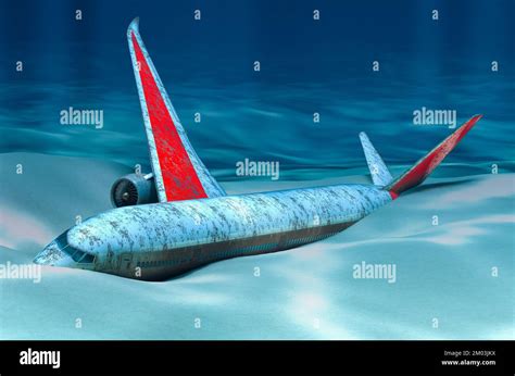 Sunken plane. Aeroplane on ocean bottom underwater. 3D rendering Stock Photo - Alamy